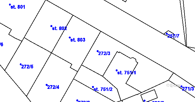Parcela st. 272/3 v KÚ Rokycany, Katastrální mapa