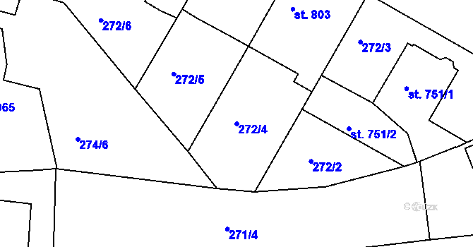 Parcela st. 272/4 v KÚ Rokycany, Katastrální mapa