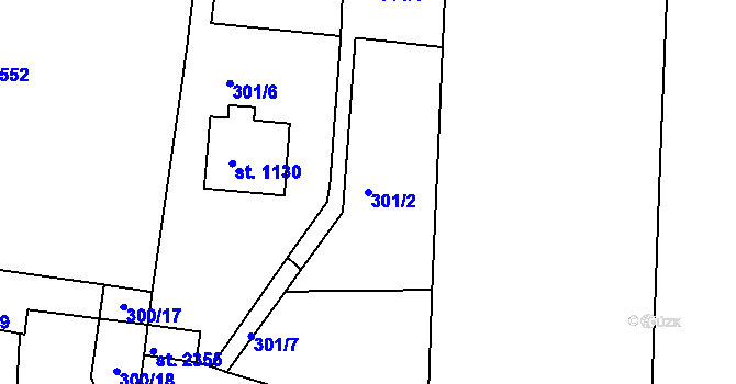 Parcela st. 301/2 v KÚ Rokycany, Katastrální mapa