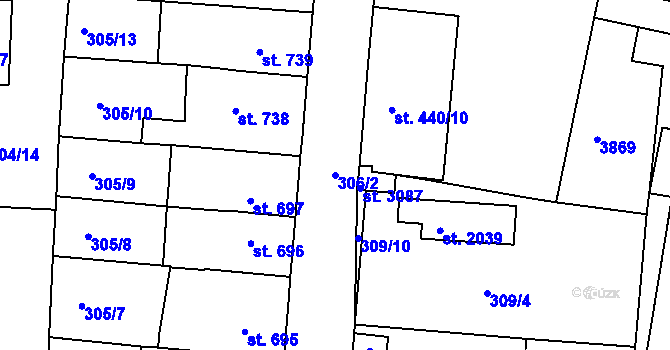 Parcela st. 306/2 v KÚ Rokycany, Katastrální mapa