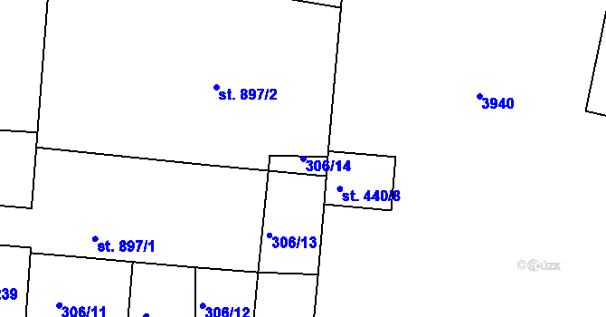 Parcela st. 306/14 v KÚ Rokycany, Katastrální mapa