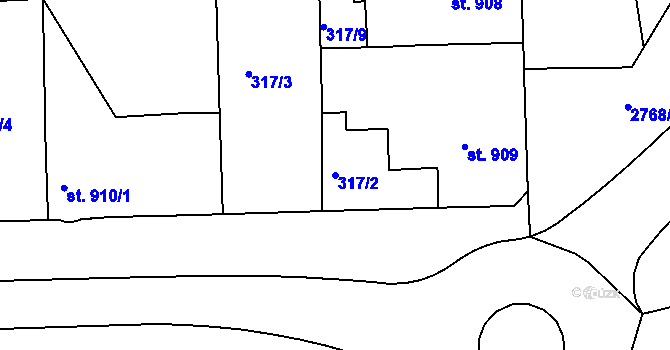Parcela st. 317/2 v KÚ Rokycany, Katastrální mapa