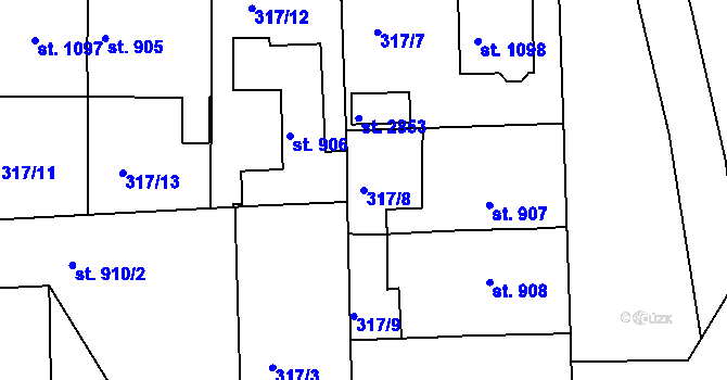 Parcela st. 317/8 v KÚ Rokycany, Katastrální mapa