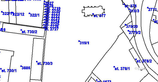 Parcela st. 319/1 v KÚ Rokycany, Katastrální mapa