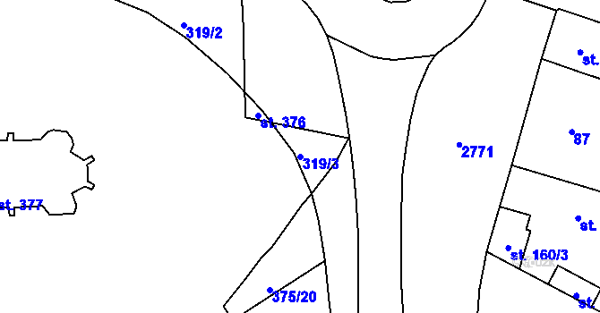 Parcela st. 319/3 v KÚ Rokycany, Katastrální mapa