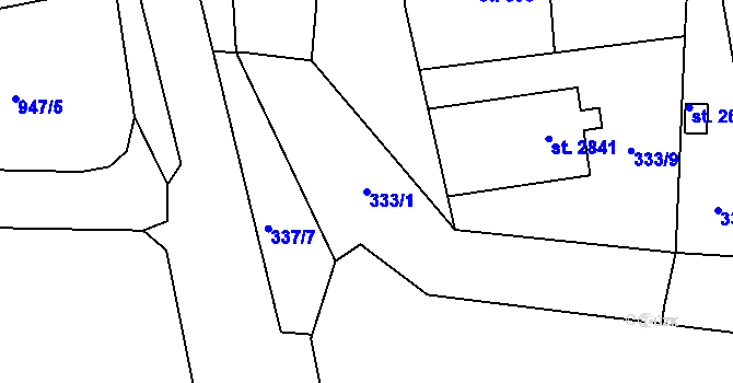 Parcela st. 333/1 v KÚ Rokycany, Katastrální mapa