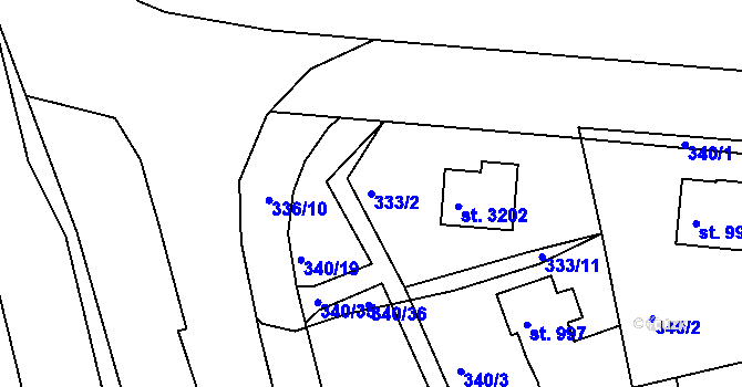 Parcela st. 333/2 v KÚ Rokycany, Katastrální mapa