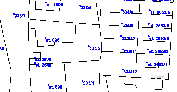 Parcela st. 333/5 v KÚ Rokycany, Katastrální mapa