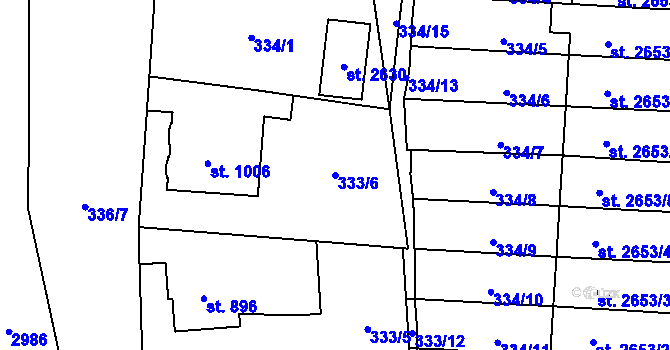 Parcela st. 333/6 v KÚ Rokycany, Katastrální mapa