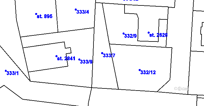 Parcela st. 333/7 v KÚ Rokycany, Katastrální mapa