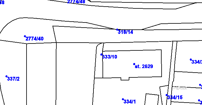 Parcela st. 333/10 v KÚ Rokycany, Katastrální mapa