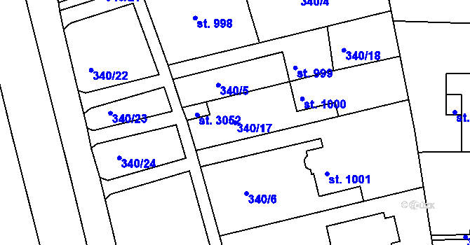 Parcela st. 340/17 v KÚ Rokycany, Katastrální mapa