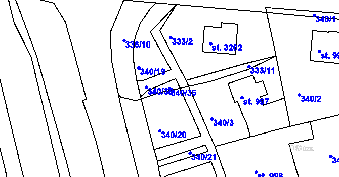 Parcela st. 340/36 v KÚ Rokycany, Katastrální mapa