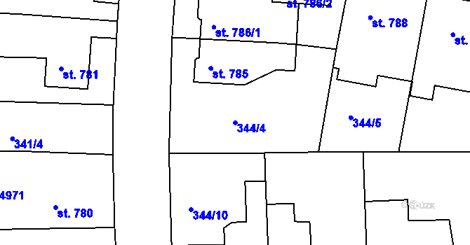 Parcela st. 344/4 v KÚ Rokycany, Katastrální mapa