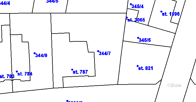 Parcela st. 344/7 v KÚ Rokycany, Katastrální mapa