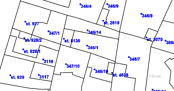 Parcela st. 346/1 v KÚ Rokycany, Katastrální mapa