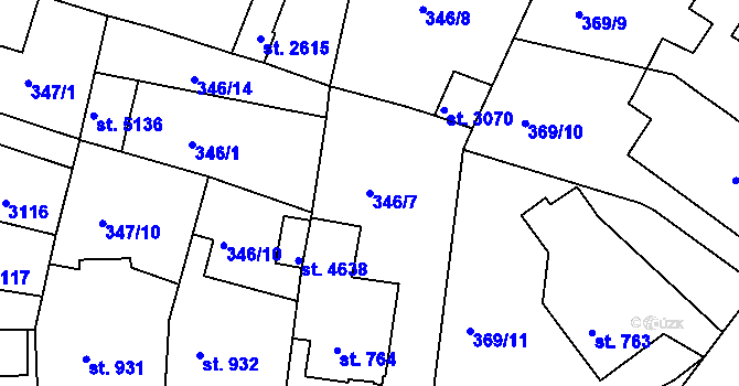 Parcela st. 346/7 v KÚ Rokycany, Katastrální mapa