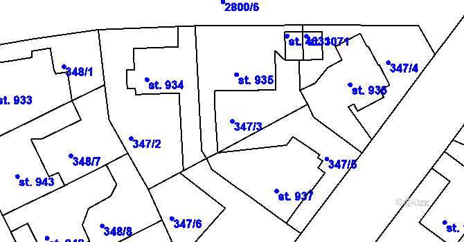 Parcela st. 347/3 v KÚ Rokycany, Katastrální mapa