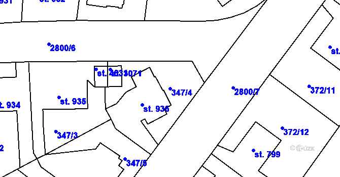 Parcela st. 347/4 v KÚ Rokycany, Katastrální mapa