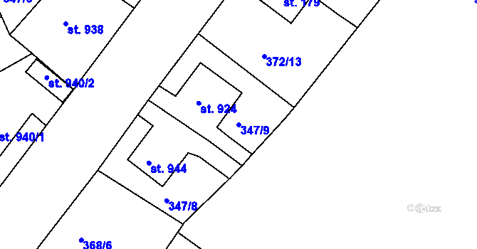 Parcela st. 347/9 v KÚ Rokycany, Katastrální mapa