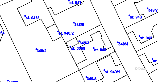 Parcela st. 349/3 v KÚ Rokycany, Katastrální mapa
