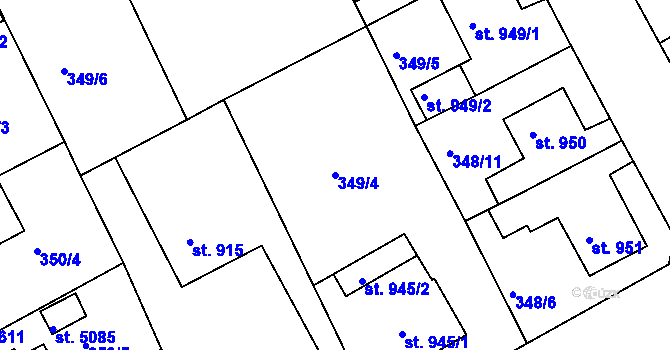 Parcela st. 349/4 v KÚ Rokycany, Katastrální mapa