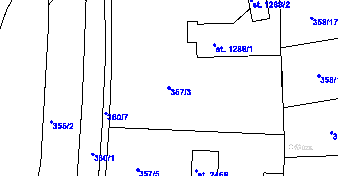 Parcela st. 357/3 v KÚ Rokycany, Katastrální mapa