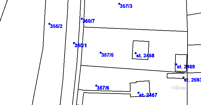 Parcela st. 357/5 v KÚ Rokycany, Katastrální mapa