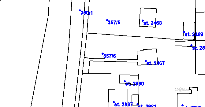Parcela st. 357/6 v KÚ Rokycany, Katastrální mapa