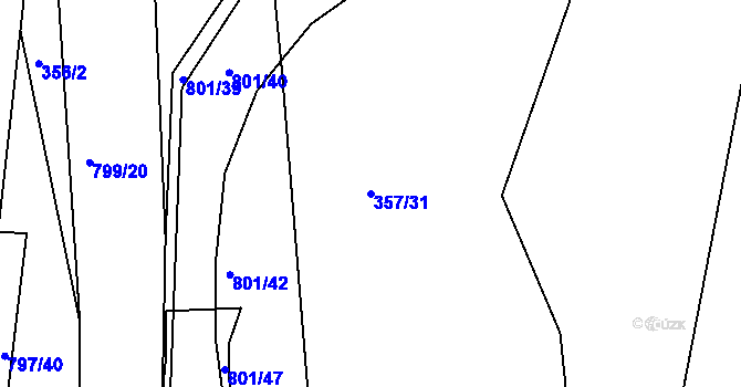 Parcela st. 357/31 v KÚ Rokycany, Katastrální mapa