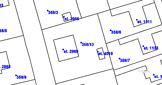 Parcela st. 358/13 v KÚ Rokycany, Katastrální mapa