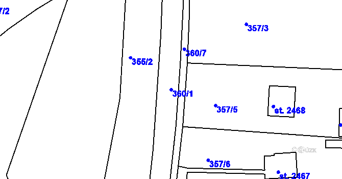 Parcela st. 360/1 v KÚ Rokycany, Katastrální mapa