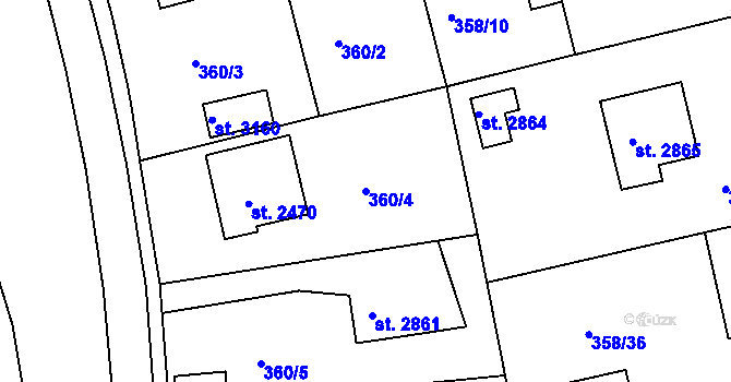 Parcela st. 360/4 v KÚ Rokycany, Katastrální mapa
