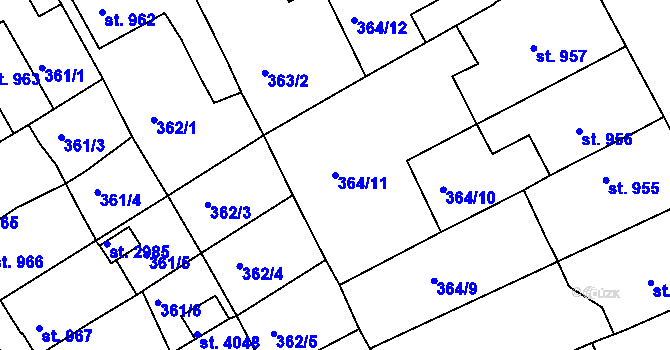 Parcela st. 364/11 v KÚ Rokycany, Katastrální mapa