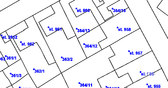Parcela st. 364/12 v KÚ Rokycany, Katastrální mapa