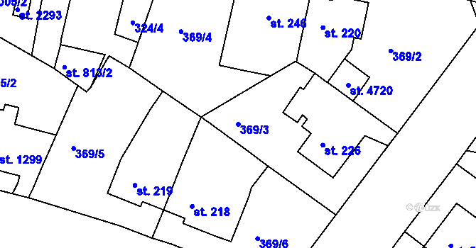 Parcela st. 369/3 v KÚ Rokycany, Katastrální mapa