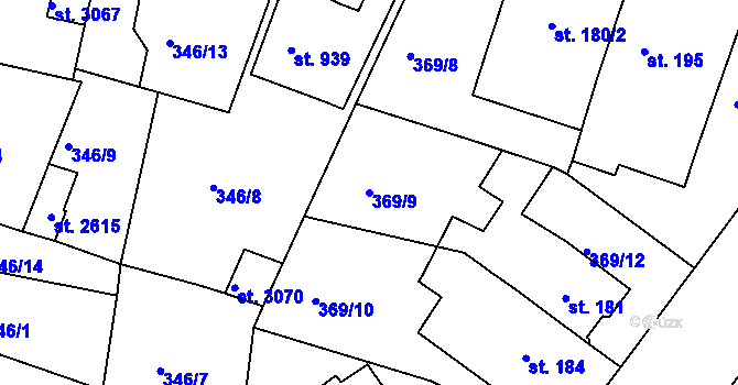 Parcela st. 369/9 v KÚ Rokycany, Katastrální mapa