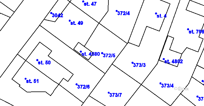 Parcela st. 372/5 v KÚ Rokycany, Katastrální mapa