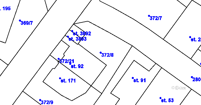 Parcela st. 372/8 v KÚ Rokycany, Katastrální mapa