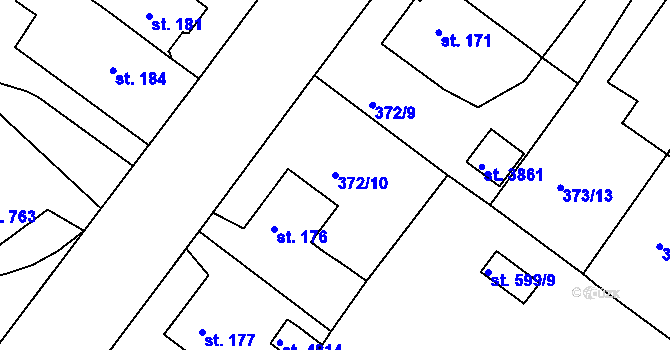 Parcela st. 372/10 v KÚ Rokycany, Katastrální mapa