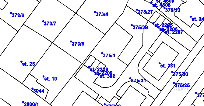 Parcela st. 375/1 v KÚ Rokycany, Katastrální mapa