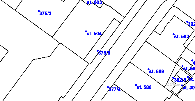 Parcela st. 375/6 v KÚ Rokycany, Katastrální mapa