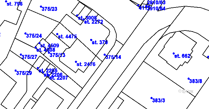 Parcela st. 375/14 v KÚ Rokycany, Katastrální mapa