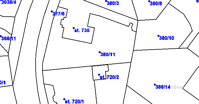 Parcela st. 380/11 v KÚ Rokycany, Katastrální mapa