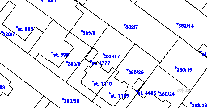 Parcela st. 380/17 v KÚ Rokycany, Katastrální mapa