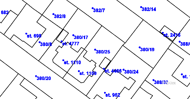 Parcela st. 380/25 v KÚ Rokycany, Katastrální mapa