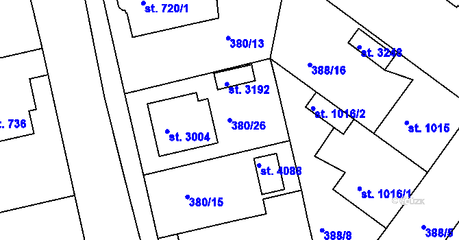 Parcela st. 380/26 v KÚ Rokycany, Katastrální mapa