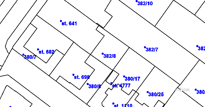 Parcela st. 382/8 v KÚ Rokycany, Katastrální mapa