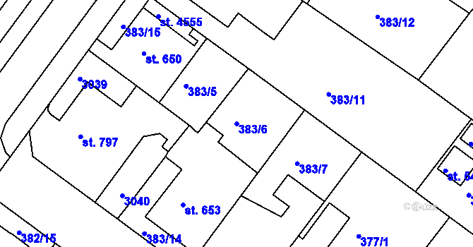 Parcela st. 383/6 v KÚ Rokycany, Katastrální mapa