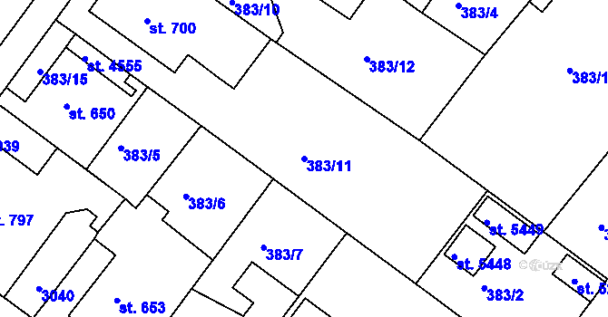 Parcela st. 383/11 v KÚ Rokycany, Katastrální mapa